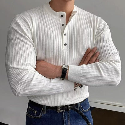 Men's Ribbed Henley Knit Sweater | Casual Everyday Cosy Comfortable Pullover | Smart Casual Everyday Autumn Winter Knitwear