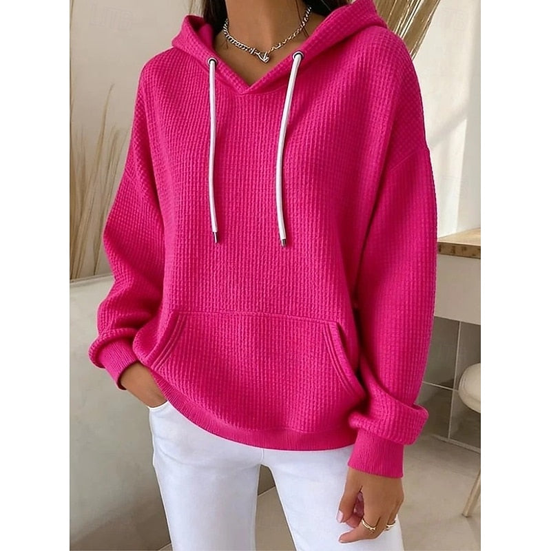 Women's Textured Drawstring Casual Hoodie | Cosy Everyday Casual Pullover Hoodie | Casual Everyday Autumn Winter Knitwear