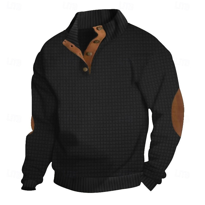 Men's Textured Stand-Collar Knit Pullover | Classic Cosy Casual Everyday Sweater | Smart Casual Everyday Autumn Winter Knitwear