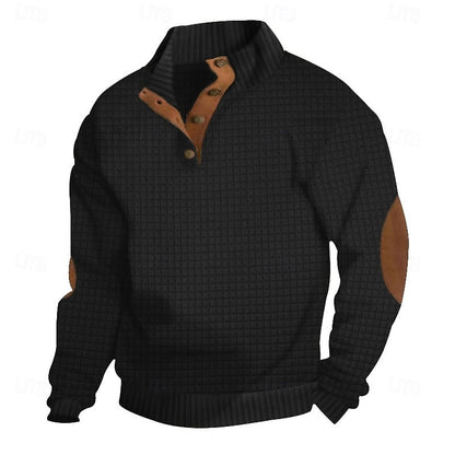 Men's Textured Stand-Collar Knit Pullover | Classic Cosy Casual Everyday Sweater | Smart Casual Everyday Autumn Winter Knitwear