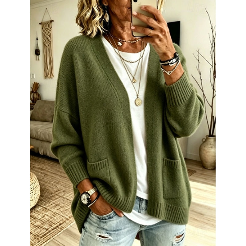 Women's Relaxed Open-Front Knit Cardigan | Cosy Casual Everyday Layering Cardigan | Smart Casual Everyday Autumn Winter Knitwear