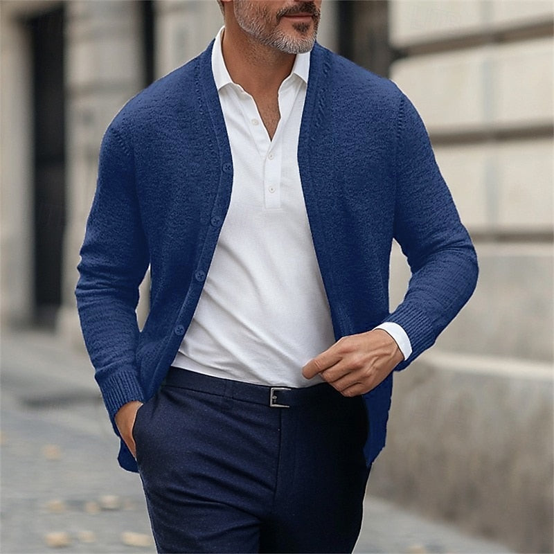 Men's Refined V-Neck Button Cardigan | Soft Classic Casual Everyday Cosy Cardigan | Smart Casual Office Everyday Autumn Winter Knitwear