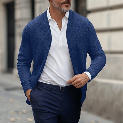 Men's Refined V-Neck Button Cardigan | Soft Classic Casual Everyday Cosy Cardigan | Smart Casual Office Everyday Autumn Winter Knitwear