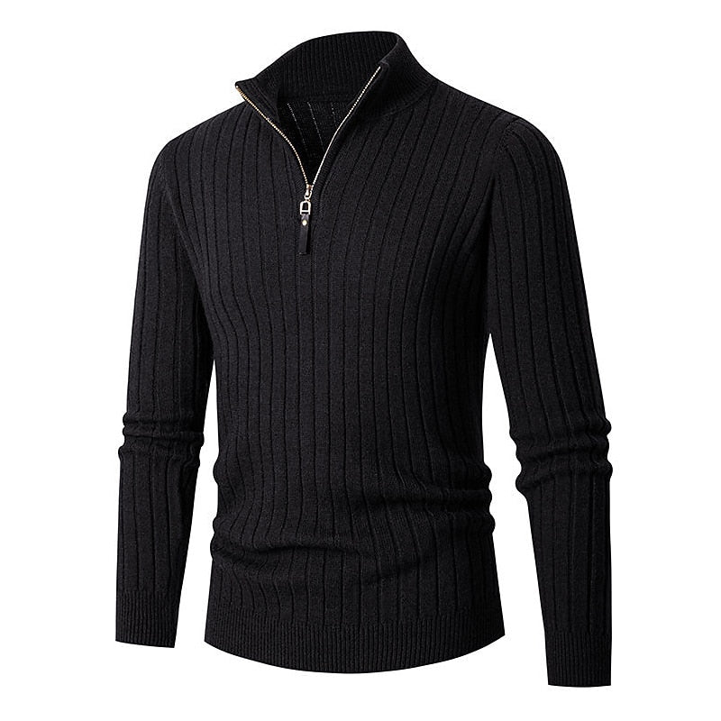 Men's Ribbed Quarter-Zip Knit Sweater | Classic Cosy Casual Everyday Zip Pullover | Smart Casual Everyday Autumn Winter Knitwear
