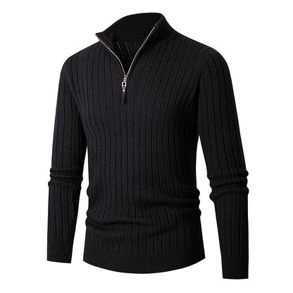 Men's Ribbed Quarter-Zip Knit Sweater | Classic Cosy Casual Everyday Zip Pullover | Smart Casual Everyday Autumn Winter Knitwear
