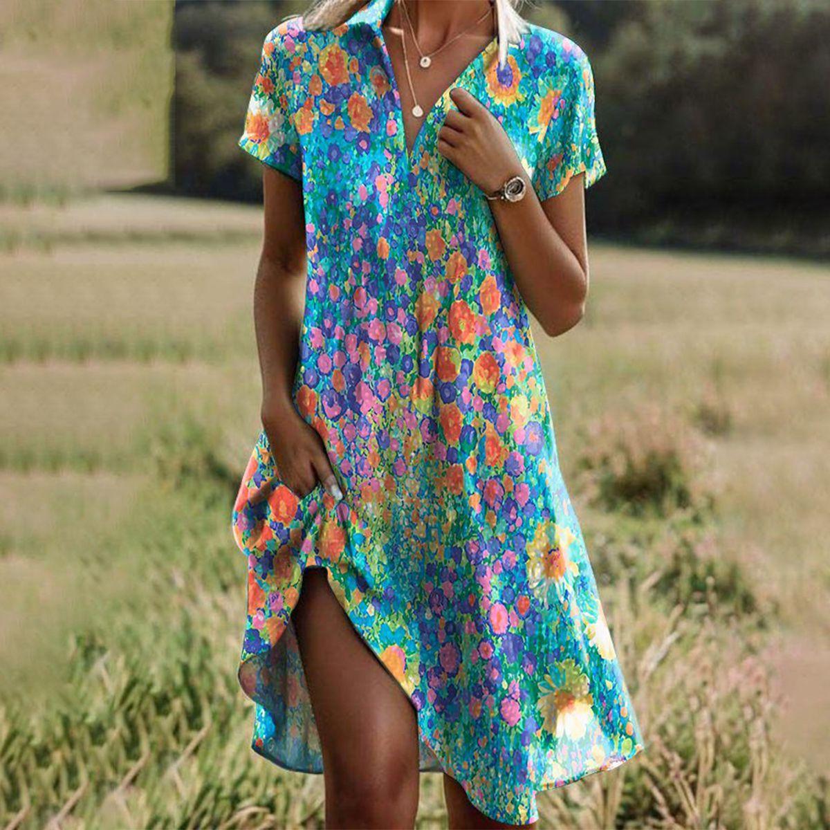 Flowing Boho Summer Dress | Romantic Women's Beach Dress | Lightweight Colorful Holiday Dress