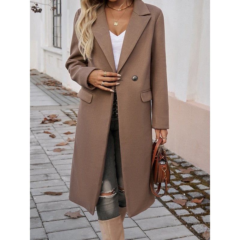 Women's Longline Tailored Notch-Lapel Coat | Classic Grey Smart Casual Winter Coat | Smart Casual Formal Everyday Autumn Winter Outerwear