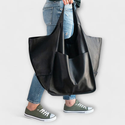 Damen-Shopper aus Leder in Übergröße für Wochenendreisen | Große dunkelbraune lässige Alltagstasche für Reisen | Lässige Schultertasche für Reisen und Urlaub