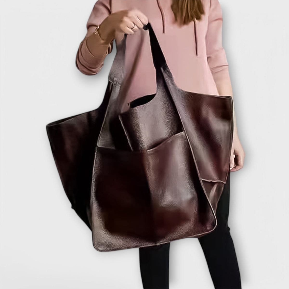 Damen-Shopper aus Leder in Übergröße für Wochenendreisen | Große dunkelbraune lässige Alltagstasche für Reisen | Lässige Schultertasche für Reisen und Urlaub