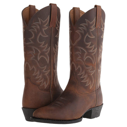 Women's Leather Embroidered Western Cowboy Boots | Classic Black Pointed Toe Casual Western Boots | Casual Everyday Streetwear Boots