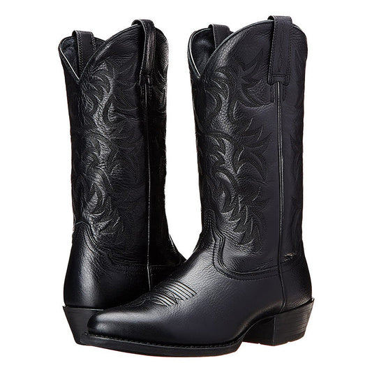 Women's Leather Embroidered Western Cowboy Boots | Classic Black Pointed Toe Casual Western Boots | Casual Everyday Streetwear Boots