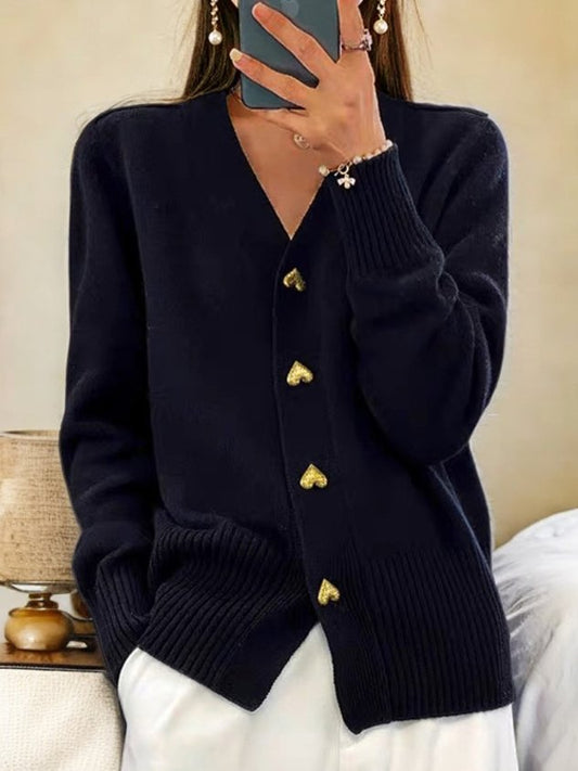 Women's V-Neck Cardigan – Black Button Knit Cardigan