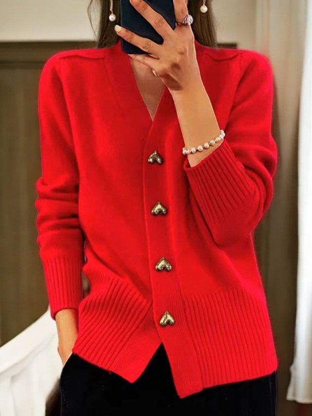 V-Hals Cardigan Dame – Sort Strikcardigan med Knapper