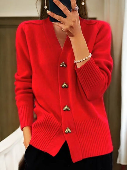 V-Hals Cardigan Dame – Sort Strikcardigan med Knapper