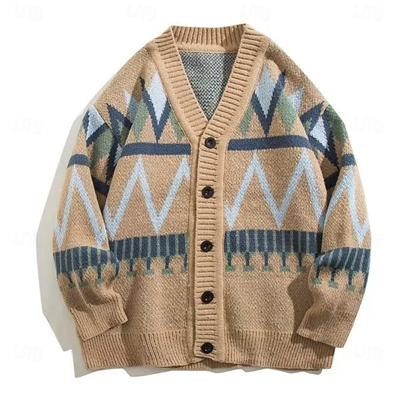 Men's Patterned Button-Up Knit Cardigan | Classic Pattern Casual Everyday Cosy Cardigan | Smart Casual Everyday Autumn Winter Knitwear