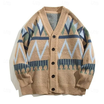 Men's Patterned Button-Up Knit Cardigan | Classic Pattern Casual Everyday Cosy Cardigan | Smart Casual Everyday Autumn Winter Knitwear