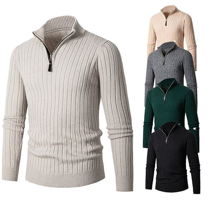 Men's Ribbed Quarter-Zip Knit Sweater | Classic Cosy Casual Everyday Zip Pullover | Smart Casual Everyday Autumn Winter Knitwear