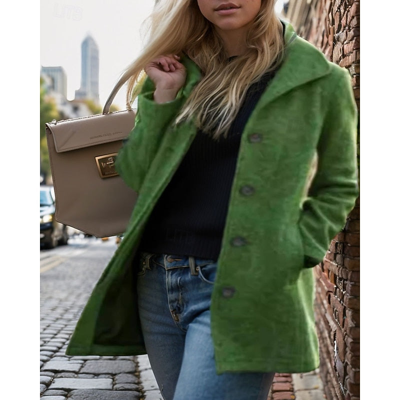 Women's Single-Breasted Wool-Feel Button Coat | Purple Casual Smart Classic Winter Coat | Smart Casual Everyday Autumn Winter Outerwear