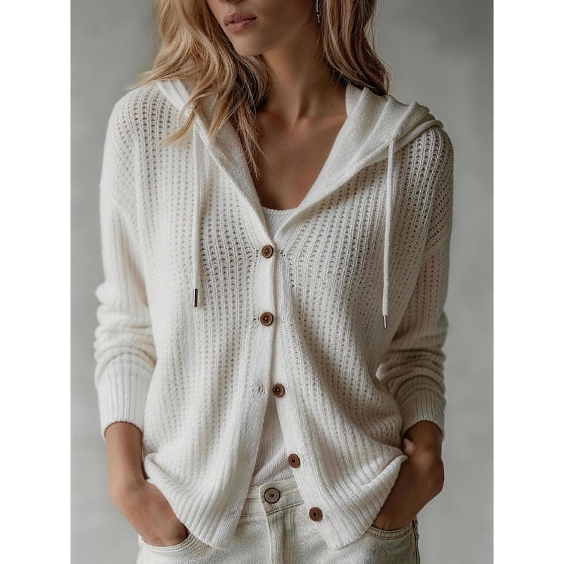 Women's Hooded Button-Front Knit Cardigan | Cosy Casual Everyday Hooded Cardigan | Smart Casual Everyday Autumn Winter Knitwear