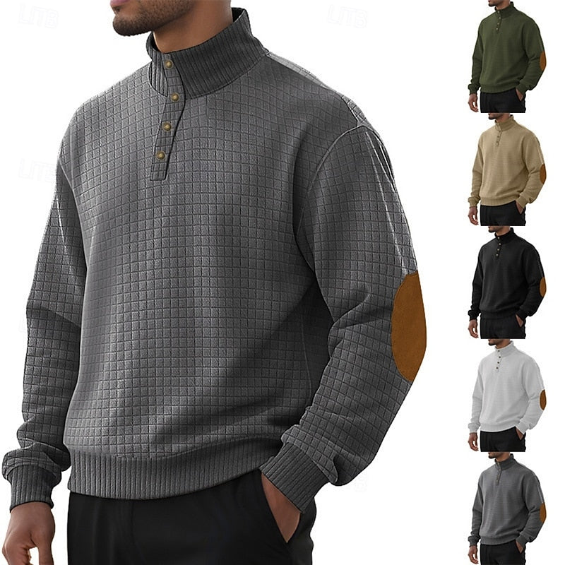 Men's Textured Stand-Collar Knit Pullover | Classic Cosy Casual Everyday Sweater | Smart Casual Everyday Autumn Winter Knitwear