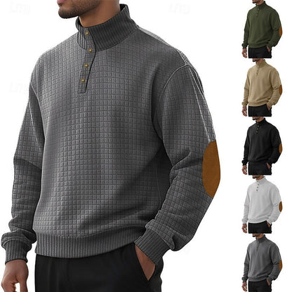 Men's Textured Stand-Collar Knit Pullover | Classic Cosy Casual Everyday Sweater | Smart Casual Everyday Autumn Winter Knitwear