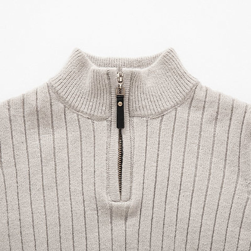 Men's Ribbed Quarter-Zip Knit Sweater | Classic Cosy Casual Everyday Zip Pullover | Smart Casual Everyday Autumn Winter Knitwear