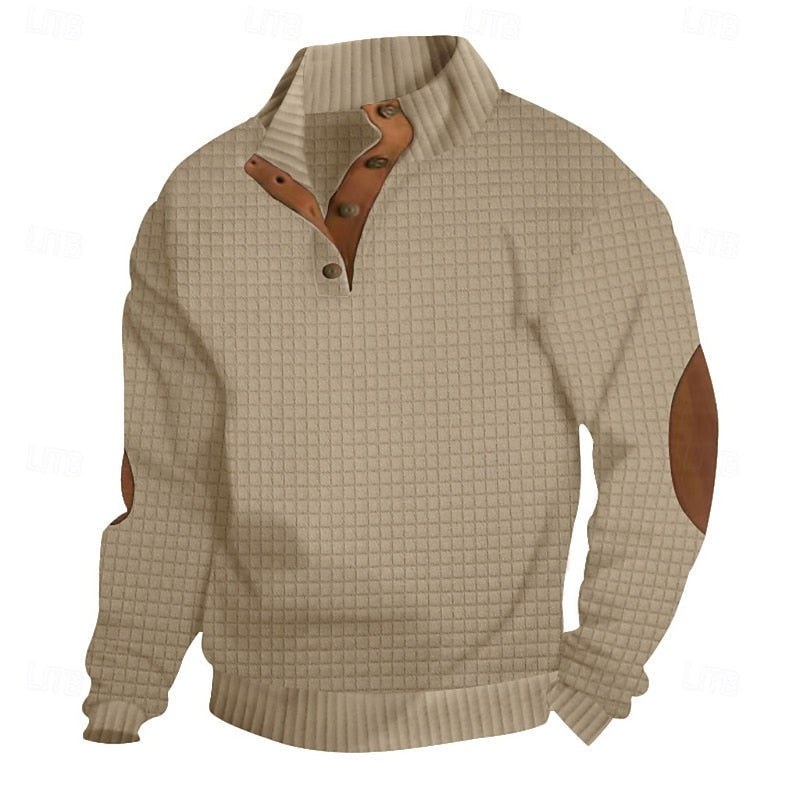 Men's Textured Stand-Collar Knit Pullover | Classic Cosy Casual Everyday Sweater | Smart Casual Everyday Autumn Winter Knitwear