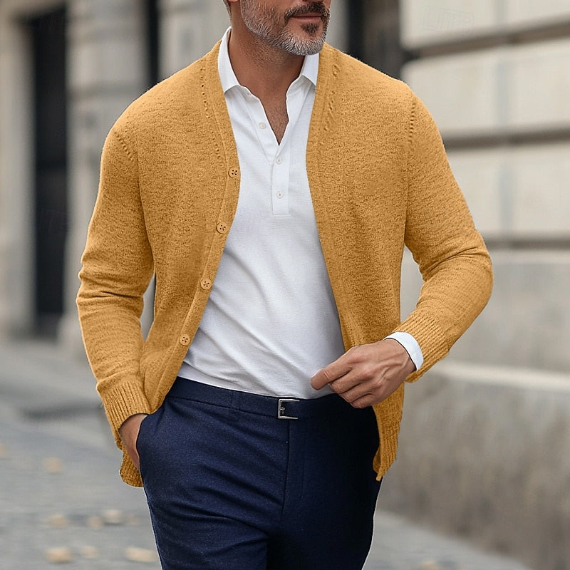 Men's Refined V-Neck Button Cardigan | Soft Classic Casual Everyday Cosy Cardigan | Smart Casual Office Everyday Autumn Winter Knitwear