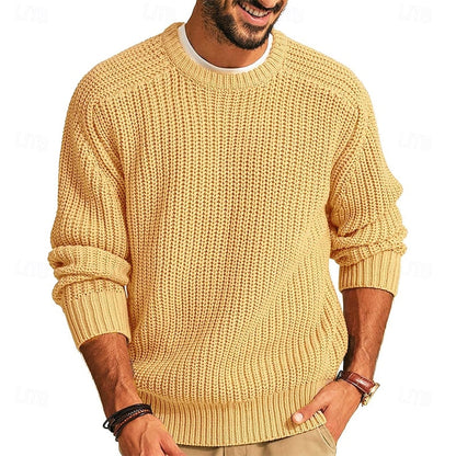 Men's Ribbed Round-Neck Knit Sweater | Classic Soft Cosy Casual Everyday Jumper | Smart Casual Everyday Autumn Winter Knitwear