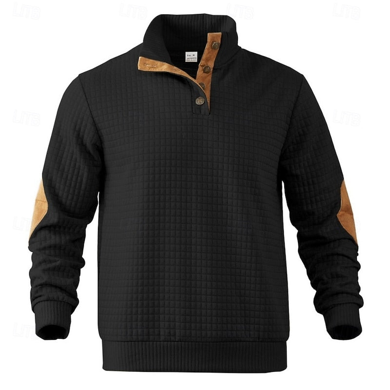 Men's Textured Stand-Collar Knit Pullover | Classic Cosy Casual Everyday Sweater | Smart Casual Everyday Autumn Winter Knitwear
