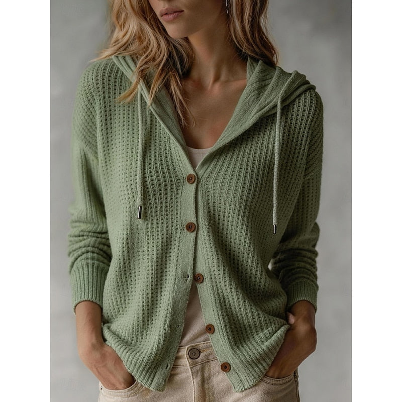 Women's Hooded Button-Front Knit Cardigan | Cosy Casual Everyday Hooded Cardigan | Smart Casual Everyday Autumn Winter Knitwear