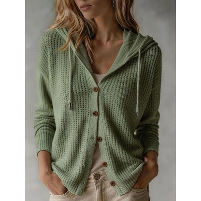 Women's Hooded Button-Front Knit Cardigan | Cosy Casual Everyday Hooded Cardigan | Smart Casual Everyday Autumn Winter Knitwear