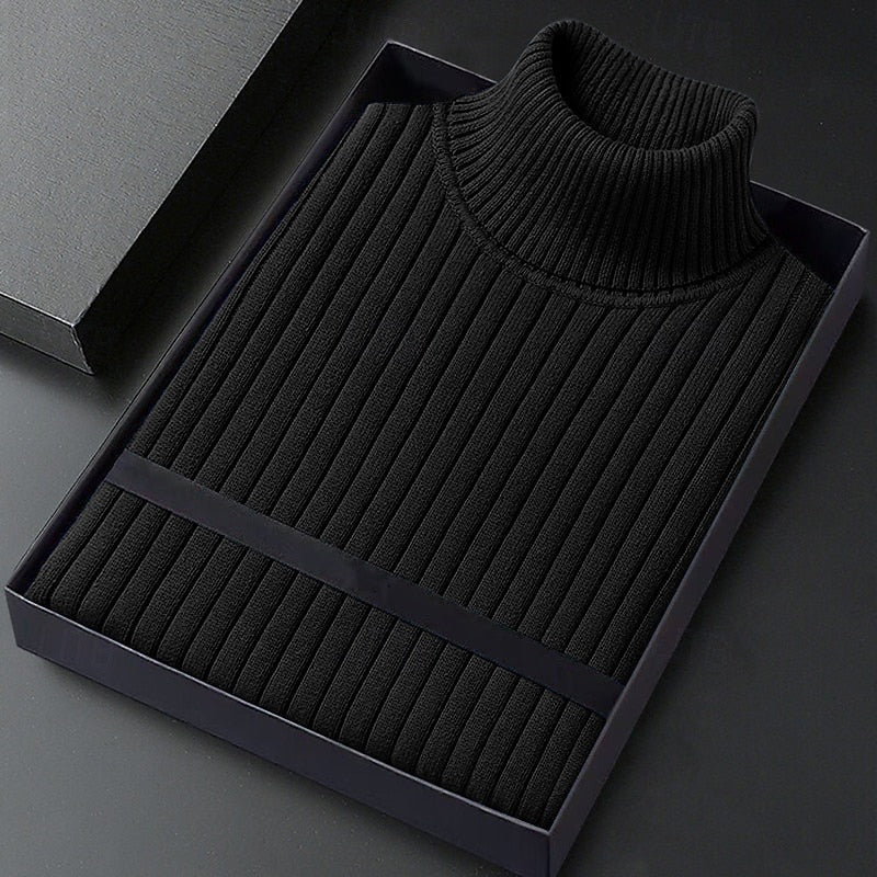 Men's Ribbed High-Neck Knit Sweater | Classic Warm Cosy Casual Everyday Pullover | Smart Casual Everyday Autumn Winter Knitwear