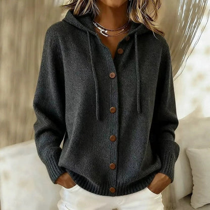 Women's Hooded Button-Down Knit Cardigan | Cosy Casual Everyday Hooded Cardigan | Smart Casual Everyday Autumn Winter Knitwear