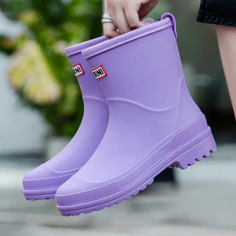 Women's Short Rain Boots – Modern Waterproof Ankle Wellies – Purple