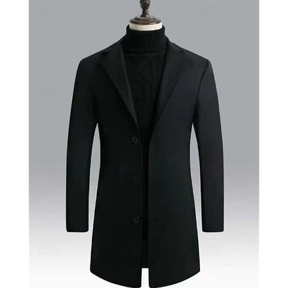 Men's Single-Breasted Notch Lapel Longline Overcoat | Charcoal Classic Tailored Smart Winter Coat | Smart Formal Office Autumn Winter Outerwear