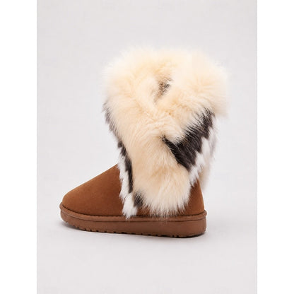 Women's Fur-Trim Suede Mid-Calf Winter Boots | Fluffy Warm Flat Casual Snow Boots | Casual Everyday Autumn Winter Boots