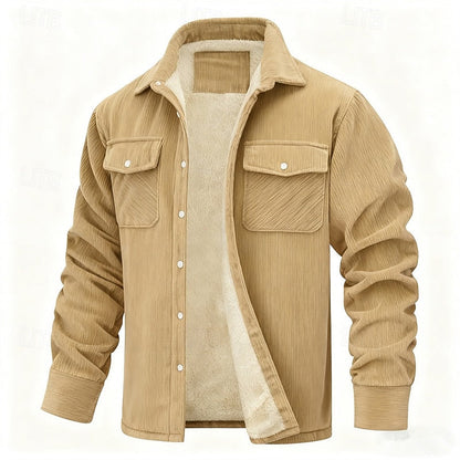 Men's Sherpa-Lined Corduroy Shacket | Warm Fleece-Lined Button-Front Casual Overshirt Jacket | Smart Casual Everyday Autumn Winter Outerwear