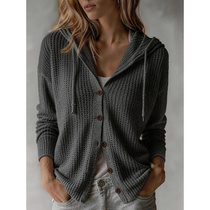 Women's Hooded Button-Front Knit Cardigan | Cosy Casual Everyday Hooded Cardigan | Smart Casual Everyday Autumn Winter Knitwear