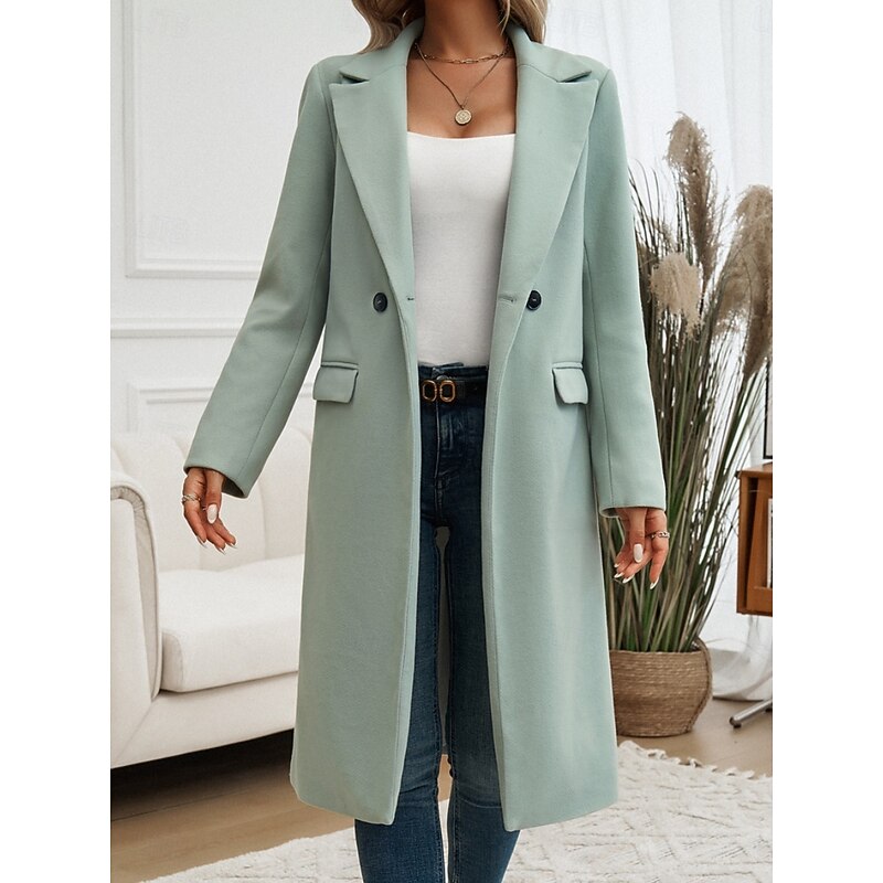 Women's Longline Tailored Notch-Lapel Coat | Classic Grey Smart Casual Winter Coat | Smart Casual Formal Everyday Autumn Winter Outerwear