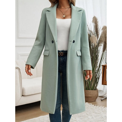 Women's Longline Tailored Notch-Lapel Coat | Classic Grey Smart Casual Winter Coat | Smart Casual Formal Everyday Autumn Winter Outerwear