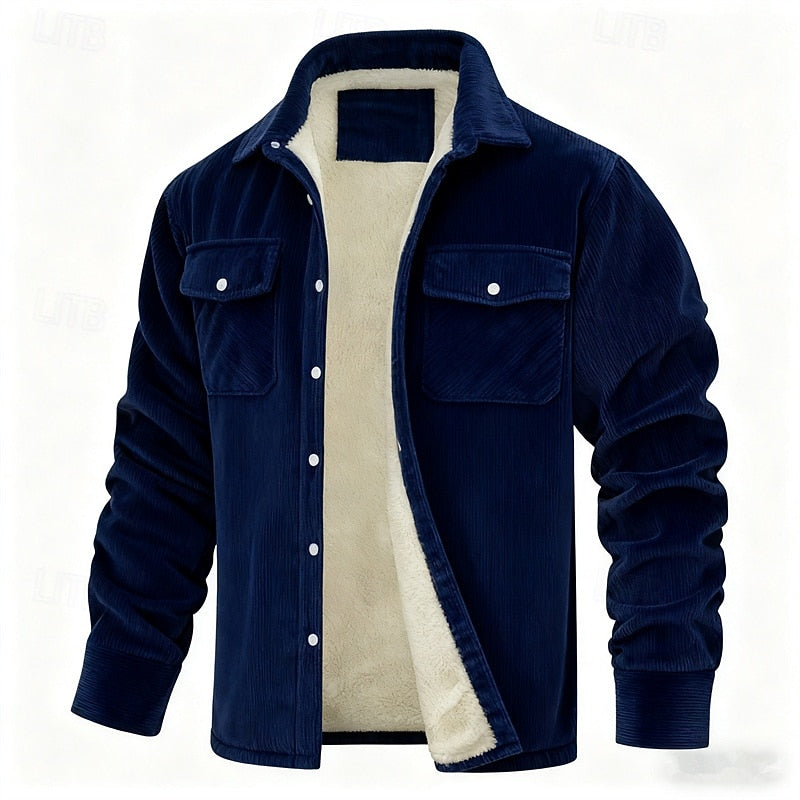 Men's Sherpa-Lined Corduroy Shacket | Warm Fleece-Lined Button-Front Casual Overshirt Jacket | Smart Casual Everyday Autumn Winter Outerwear