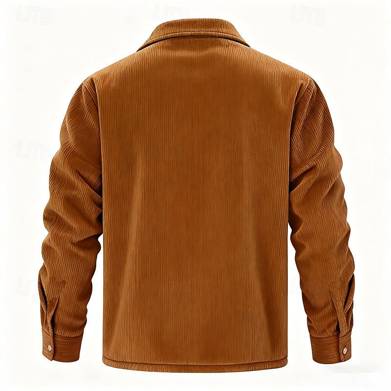 Men's Sherpa-Lined Corduroy Shacket | Warm Fleece-Lined Button-Front Casual Overshirt Jacket | Smart Casual Everyday Autumn Winter Outerwear
