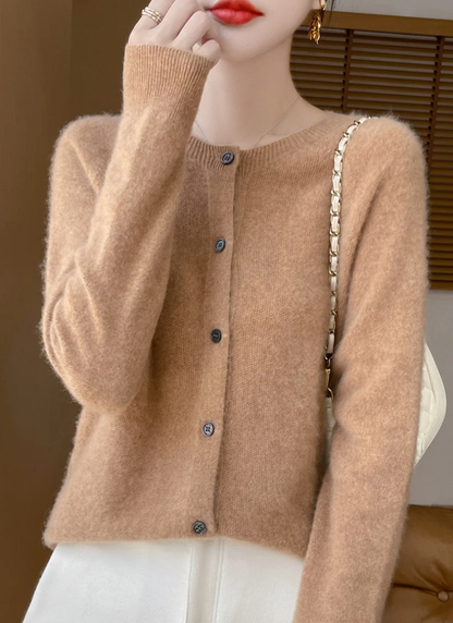 Merino Cardigan Dame – Karamel Strikcardigan med Knapper