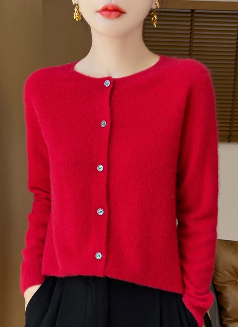 Merino Cardigan Dame – Karamel Strikcardigan med Knapper
