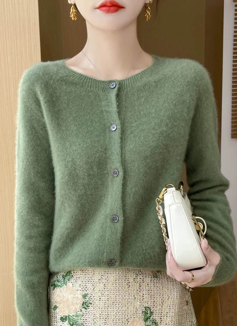 Merino Cardigan Dame – Karamel Strikcardigan med Knapper