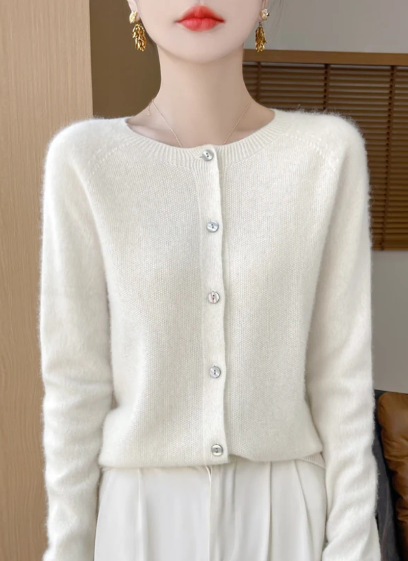 Merino Cardigan Dame – Karamel Strikcardigan med Knapper
