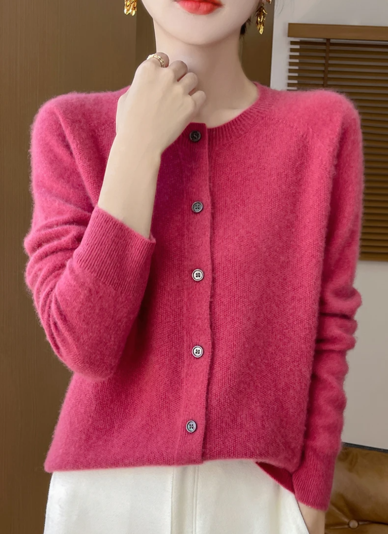 Merino Cardigan Dame – Karamel Strikcardigan med Knapper