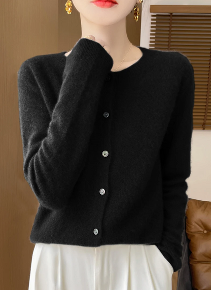 Merino Cardigan Dame – Karamel Strikcardigan med Knapper