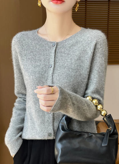 Merino Cardigan Dame – Karamel Strikcardigan med Knapper